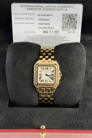 Montre Cartier Panthère 27 mm en or jaune 18 carats, mouvement quartz, référence WGPN0045 4014 (2025) - Coffret complet