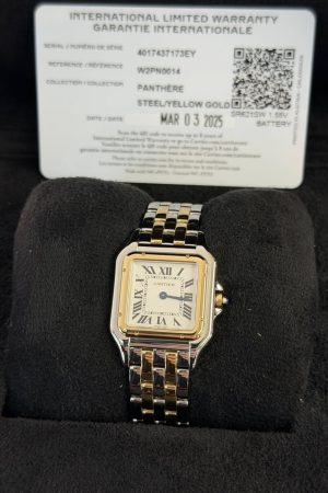 Montre Cartier Panthère 2025 en acier et or 18 carats, mouvement quartz 27 mm, référence W2PN0014 4017