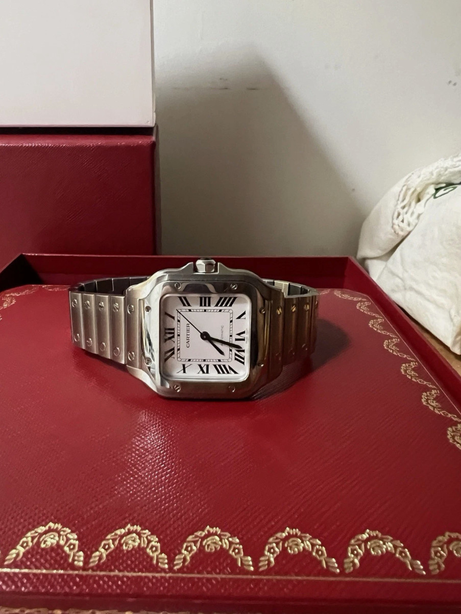 Montre automatique Cartier Santos Medium, cadran blanc, WSSA0029, état neuf. – Image 8