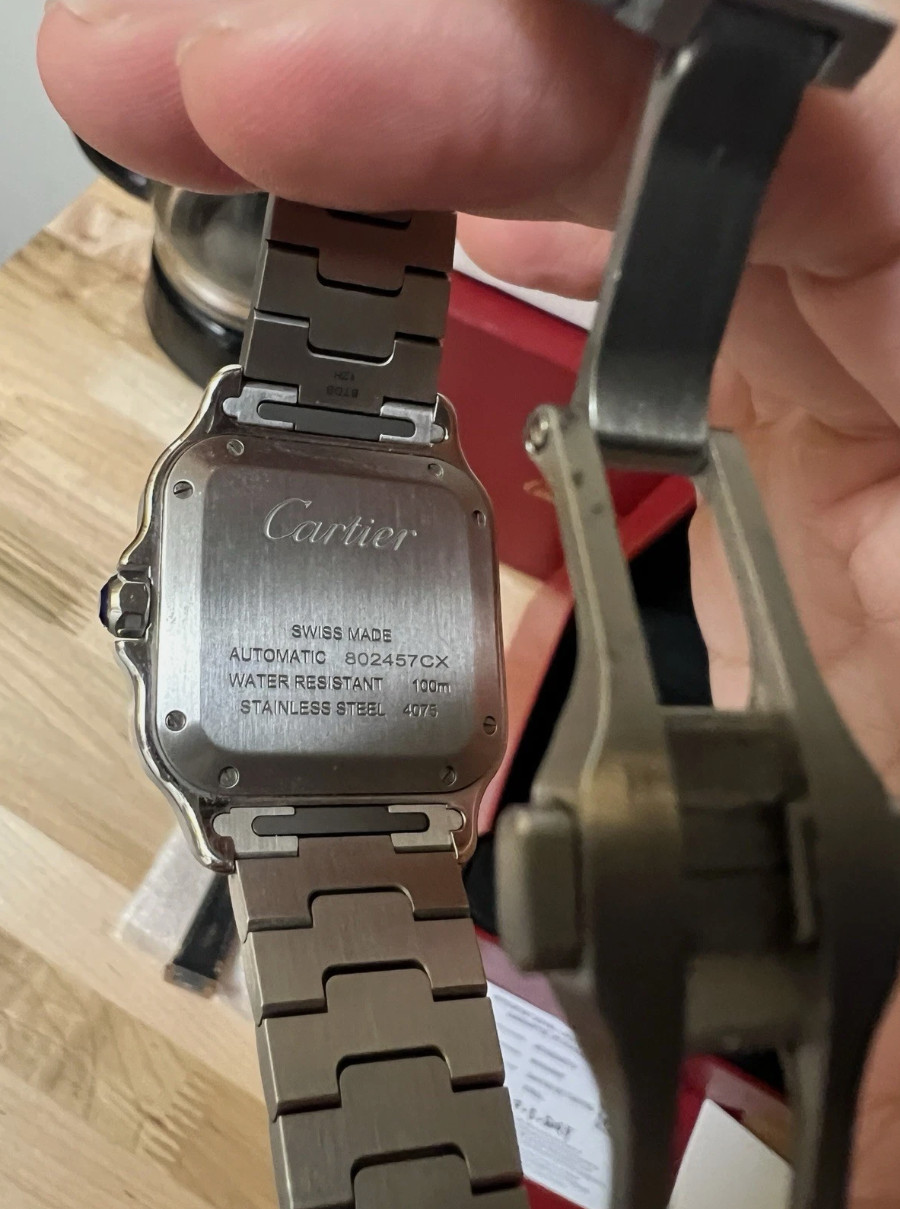 Montre automatique Cartier Santos Medium, cadran blanc, WSSA0029, état neuf. – Image 6