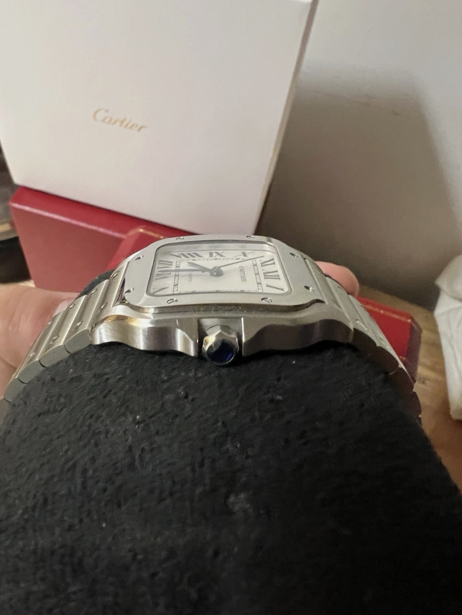 Montre automatique Cartier Santos Medium, cadran blanc, WSSA0029, état neuf. – Image 4