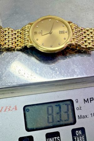 Omega De Ville vintage en or massif 18 carats, cadran serti de diamants, NOS avec B/P, 84 grammes