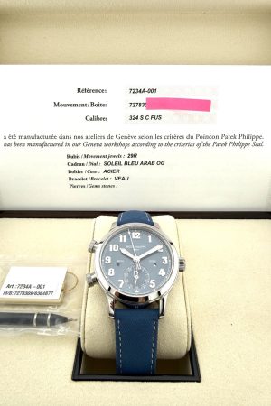 Rare Patek Philippe Calatrava 7234A-001 Pilot Travel Time en acier bleui